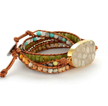Chrysanthemum Fossil Coral Stone Multi Wrap Bracelet-Your Soul Place